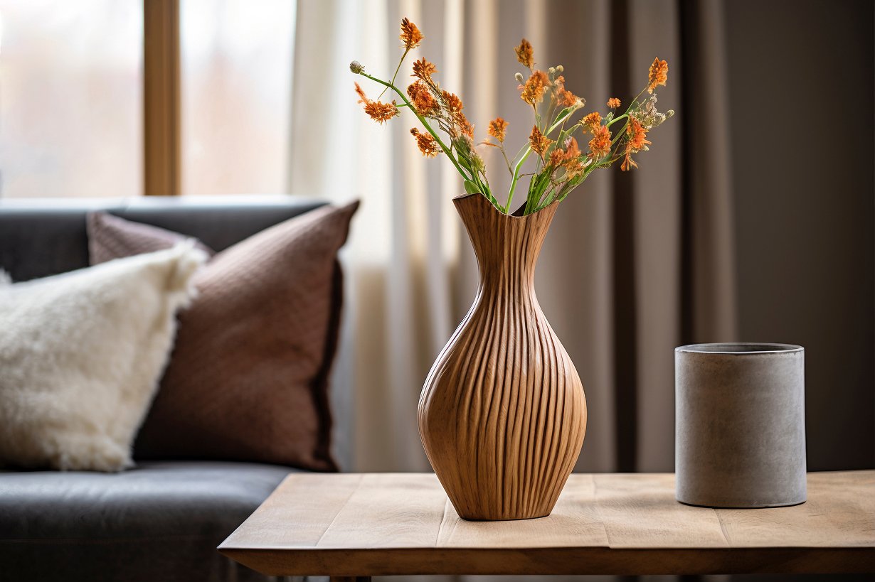 Handcrafted wooden decorative vase