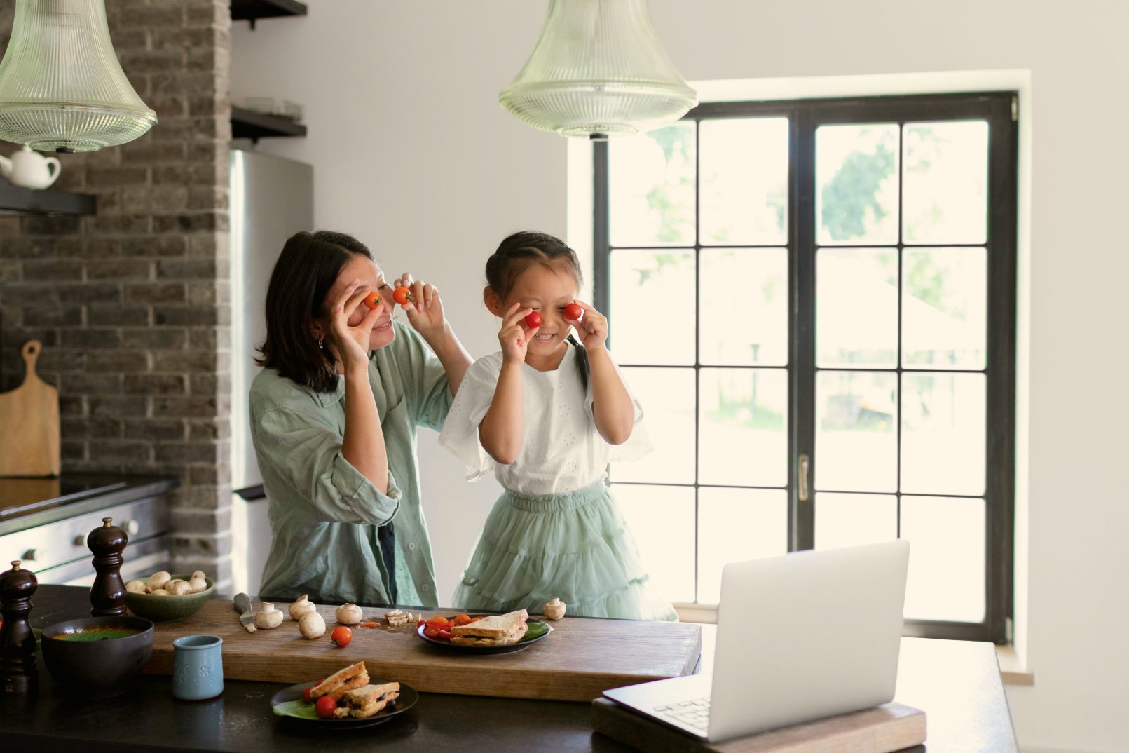 Mother and daughter at home